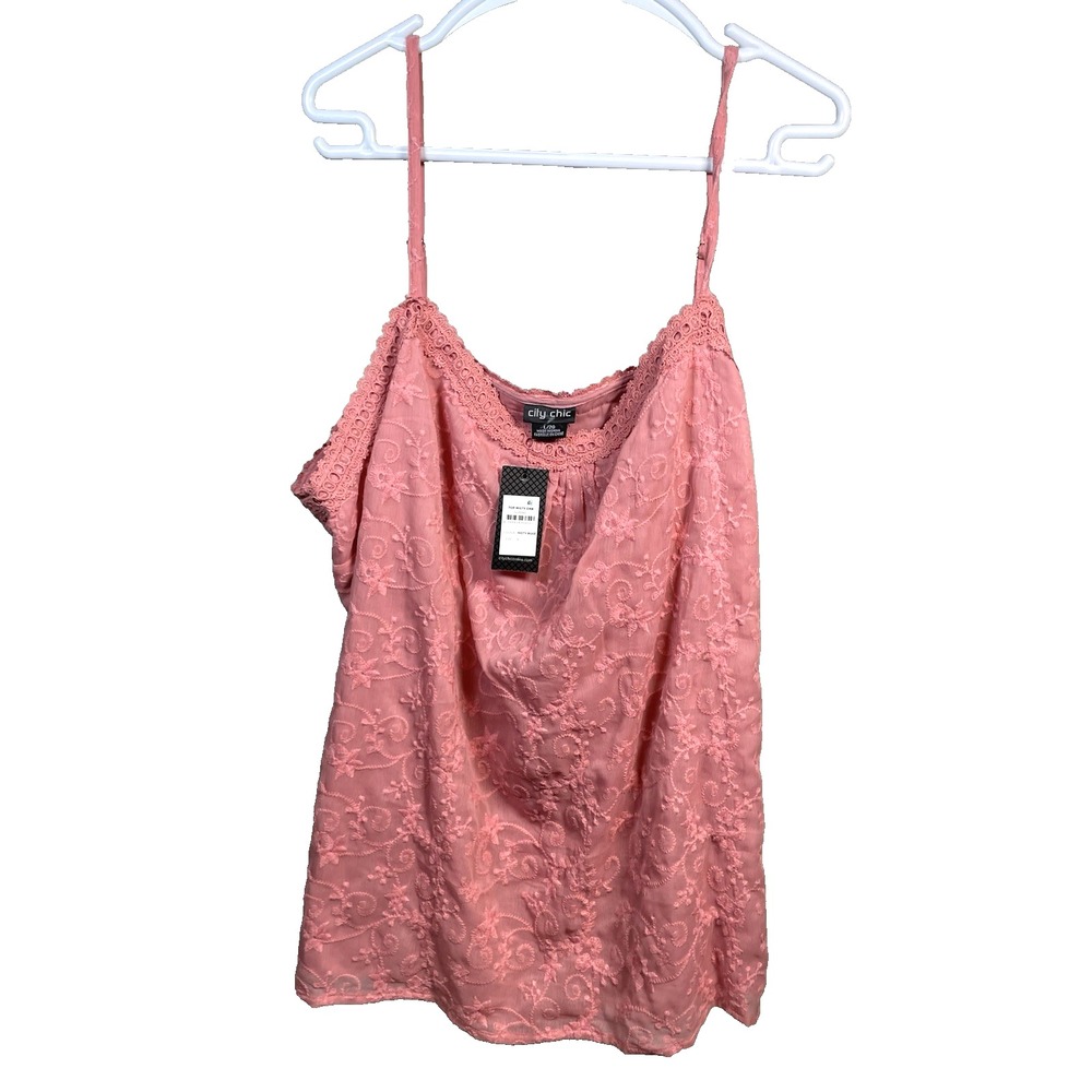 NEW City Chic Embroidered Tank Top Misty Pink Spaghetti Straps Plus Large Sz 20